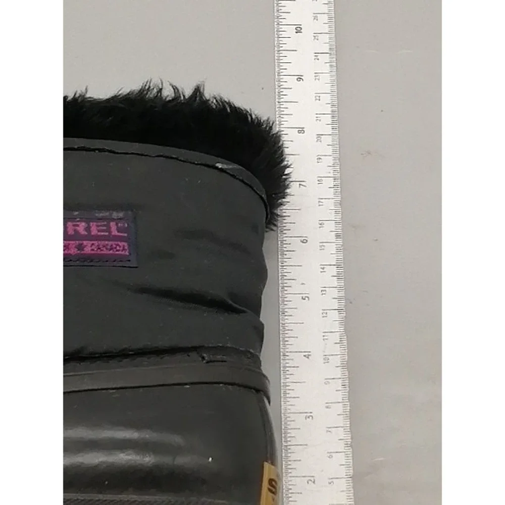 Sorel Boots Womens Kaufman Black 7 Winter Shoes Leather Lined Fur Trim Lace Up